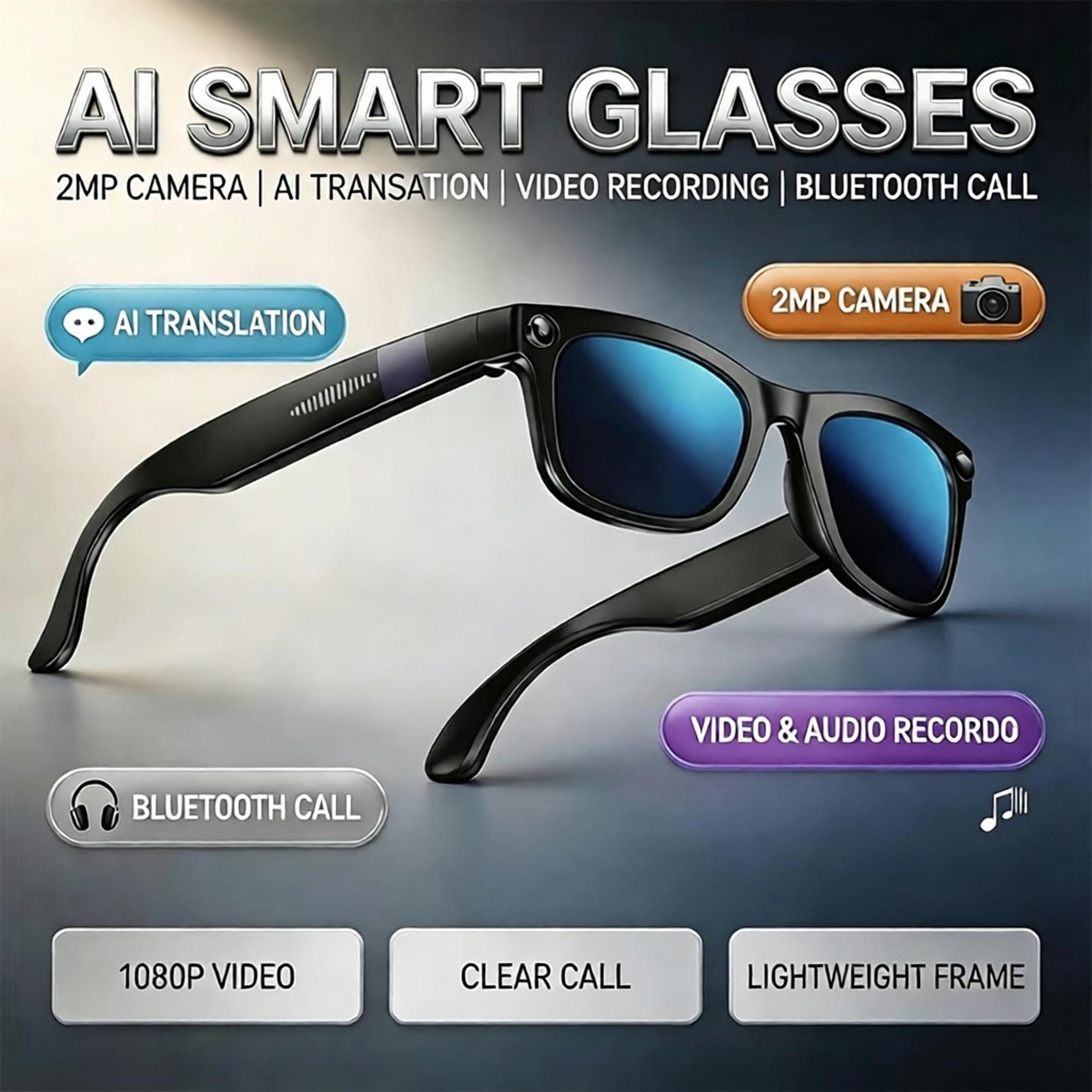 Audio Music Videos - Novos Óculos Inteligentes Bluetooth com IA,