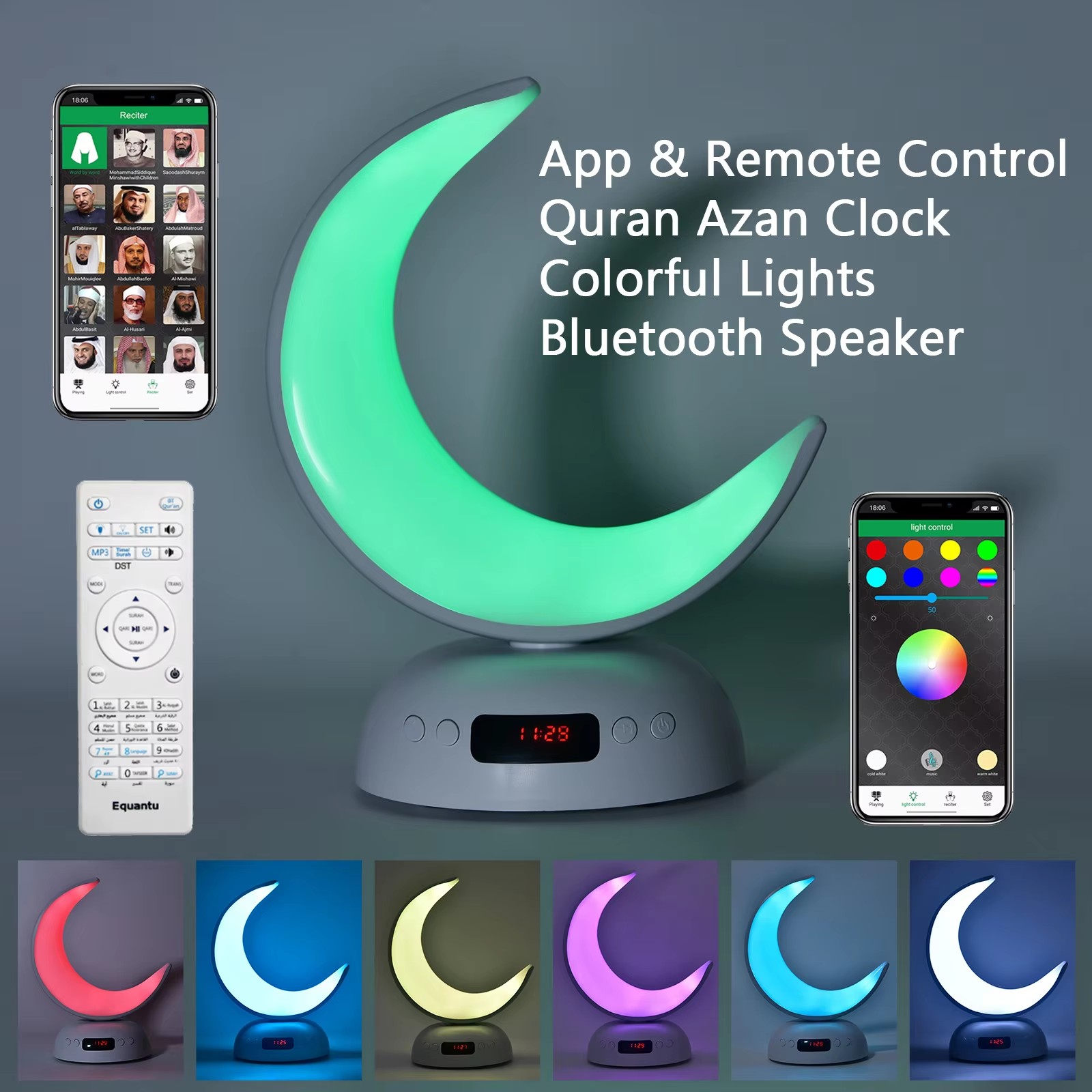 Audio Music Islamic - Relógio Azan do Alcorão, Alto-falante Bluetooth
